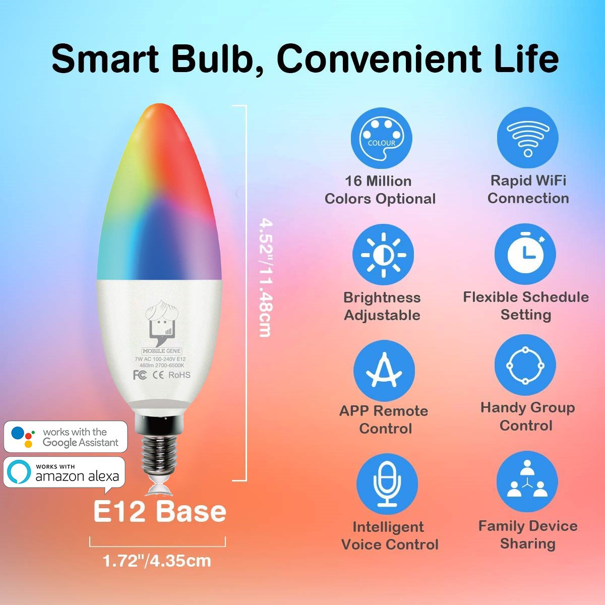 Genie Smart LED Candelabra Bulb E12 (Works with Google Home/Alexa) -