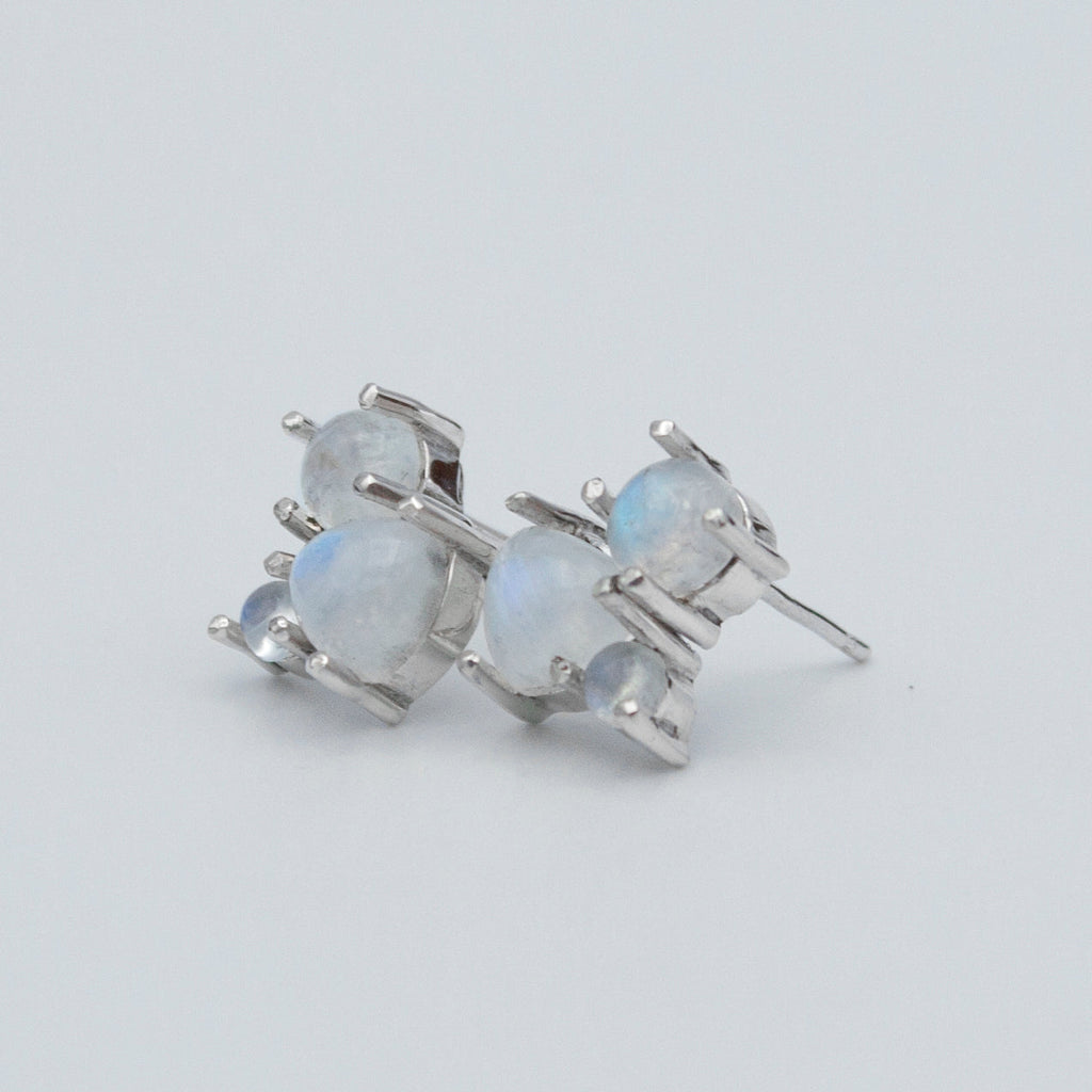 Rainbow Moonstone Cluster Sterling Silver Earrings