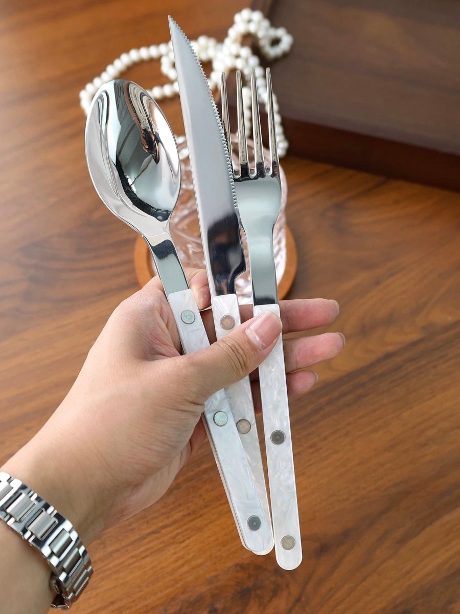 Set Of 10 Pcs Modern Nebula Cutlery, Bistrot Style Rivet Flatware Set