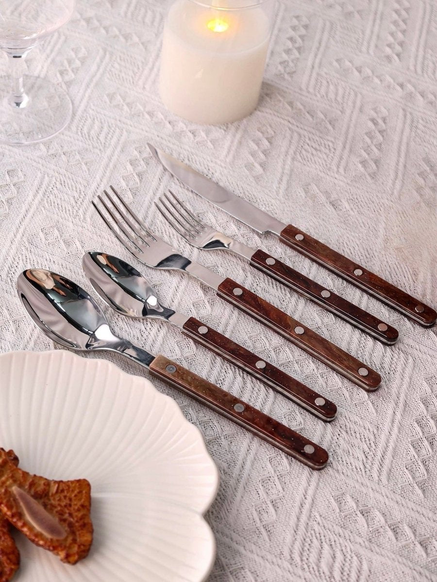 Set Of 10 Pcs Modern Nebula Cutlery, Bistrot Style Rivet Flatware Set