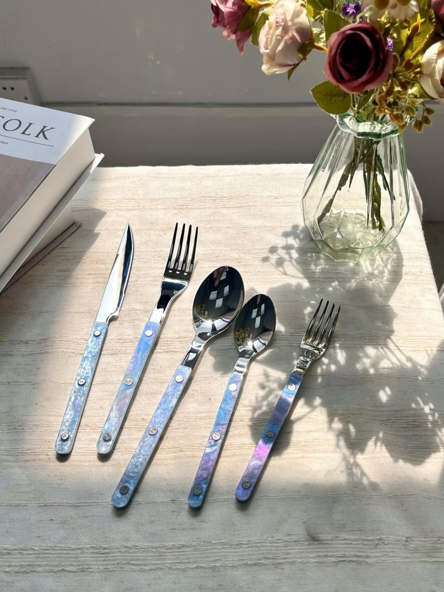 Set Of 10 Pcs Modern Nebula Cutlery, Bistrot Style Rivet Flatware Set