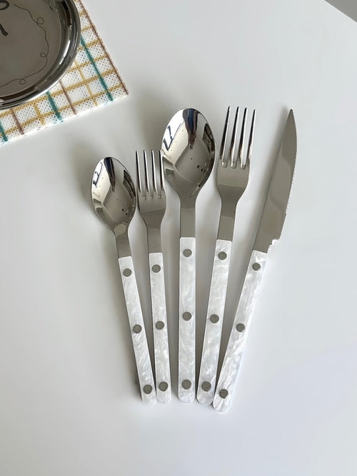Set Of 10 Pcs Modern Nebula Cutlery, Bistrot Style Rivet Flatware Set