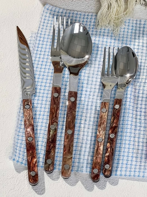 Set Of 10 Pcs Modern Nebula Cutlery, Bistrot Style Rivet Flatware Set